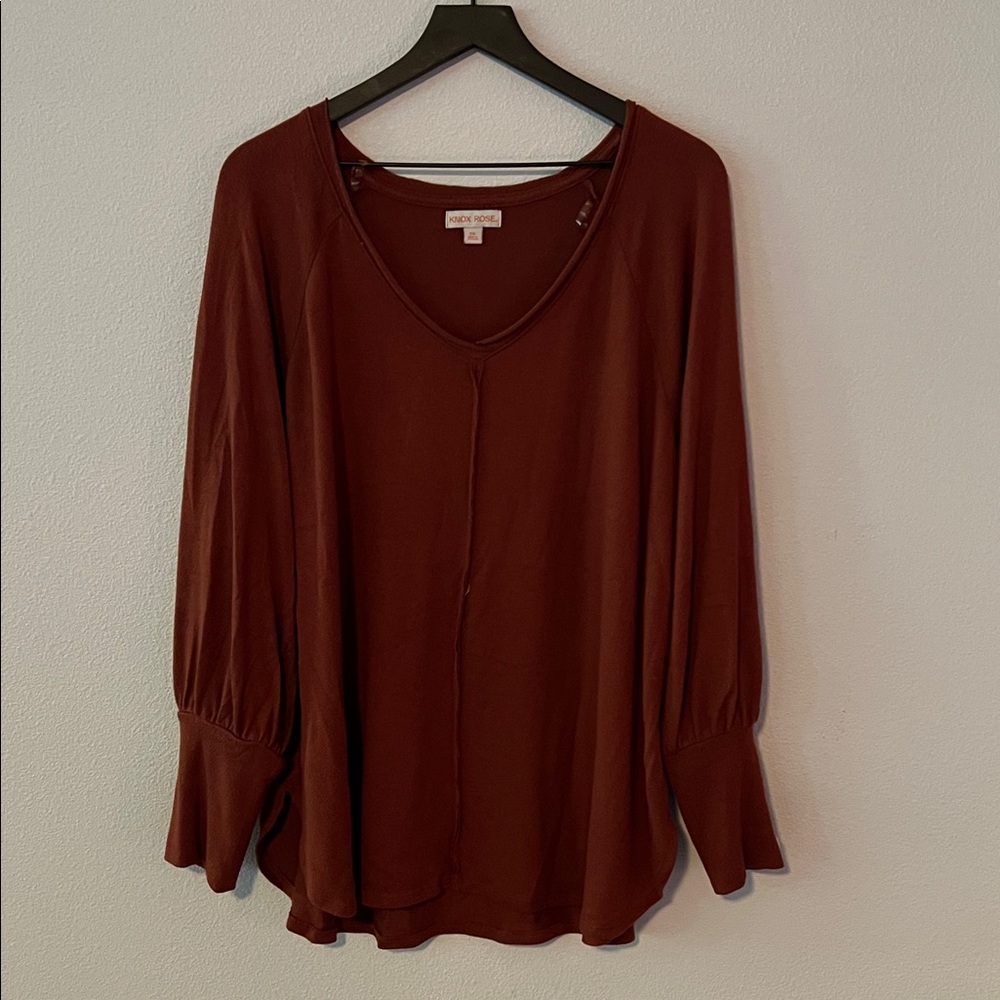 Autumn Rich Brown Orange Long Sleeve V-Neck Top